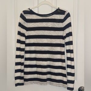 LOFT - Charcoal and White Stripe Fitted Long Sleeve T-Shirt - NWT